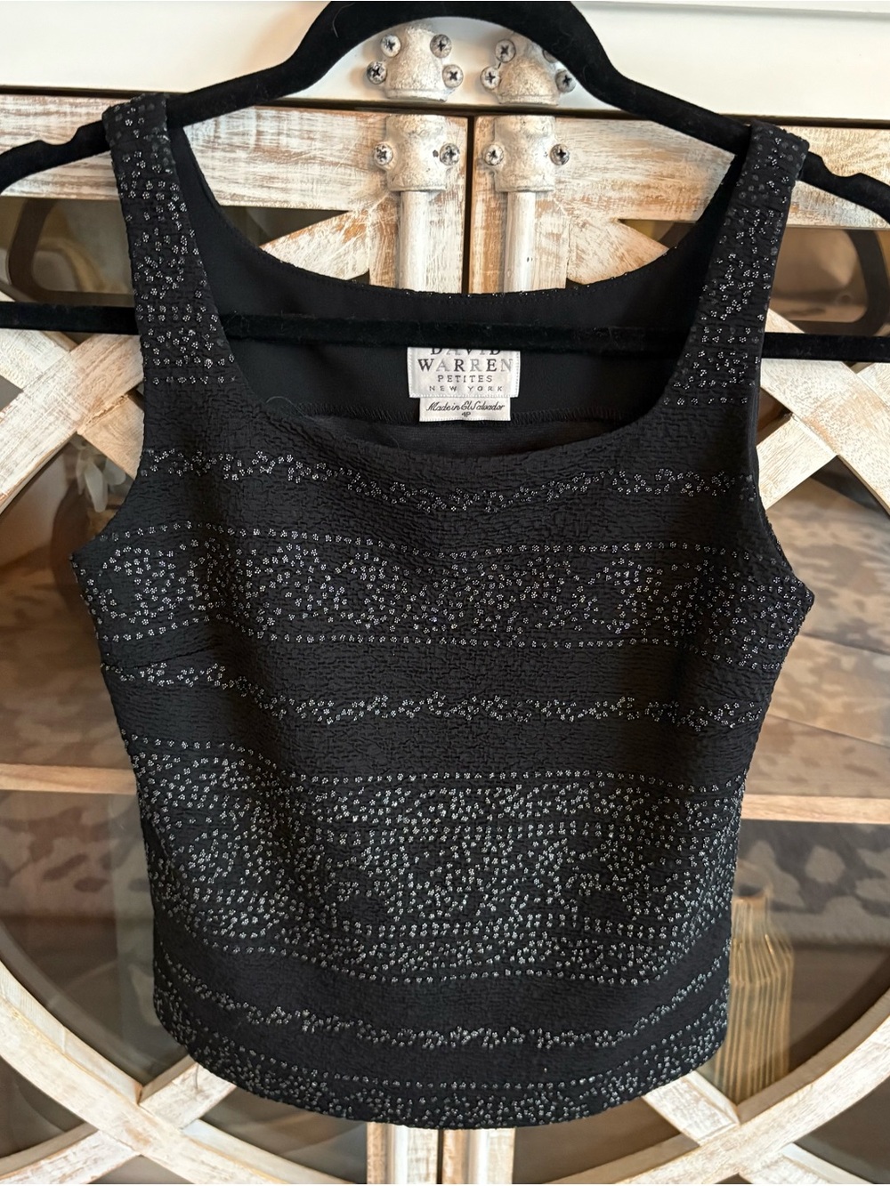 David Warren Petites Textured Knit Black Diamanté Embellished Tank Top Size 4P